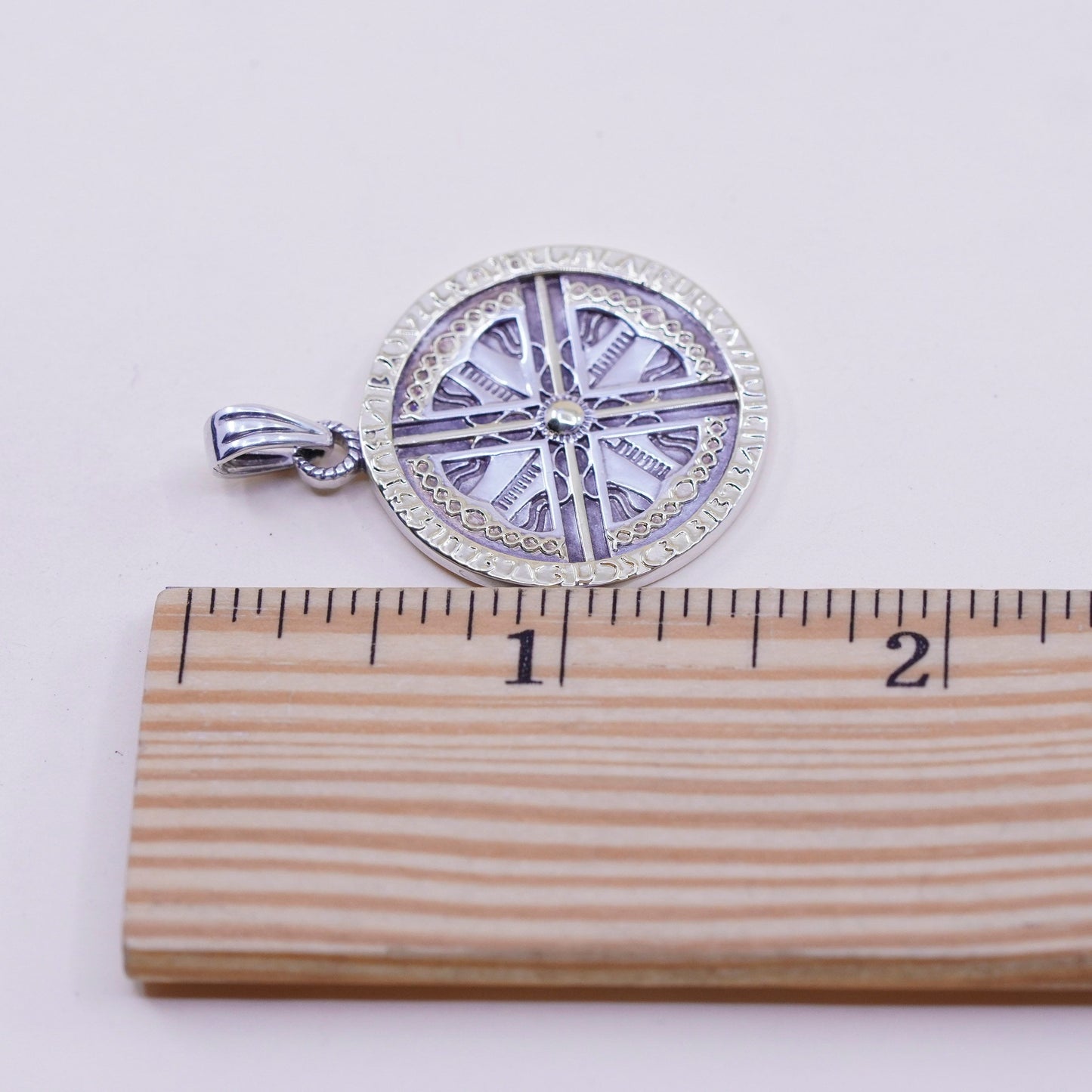 two tone 14K gold filled sterling silver handmade pendant, 925 compass charm
