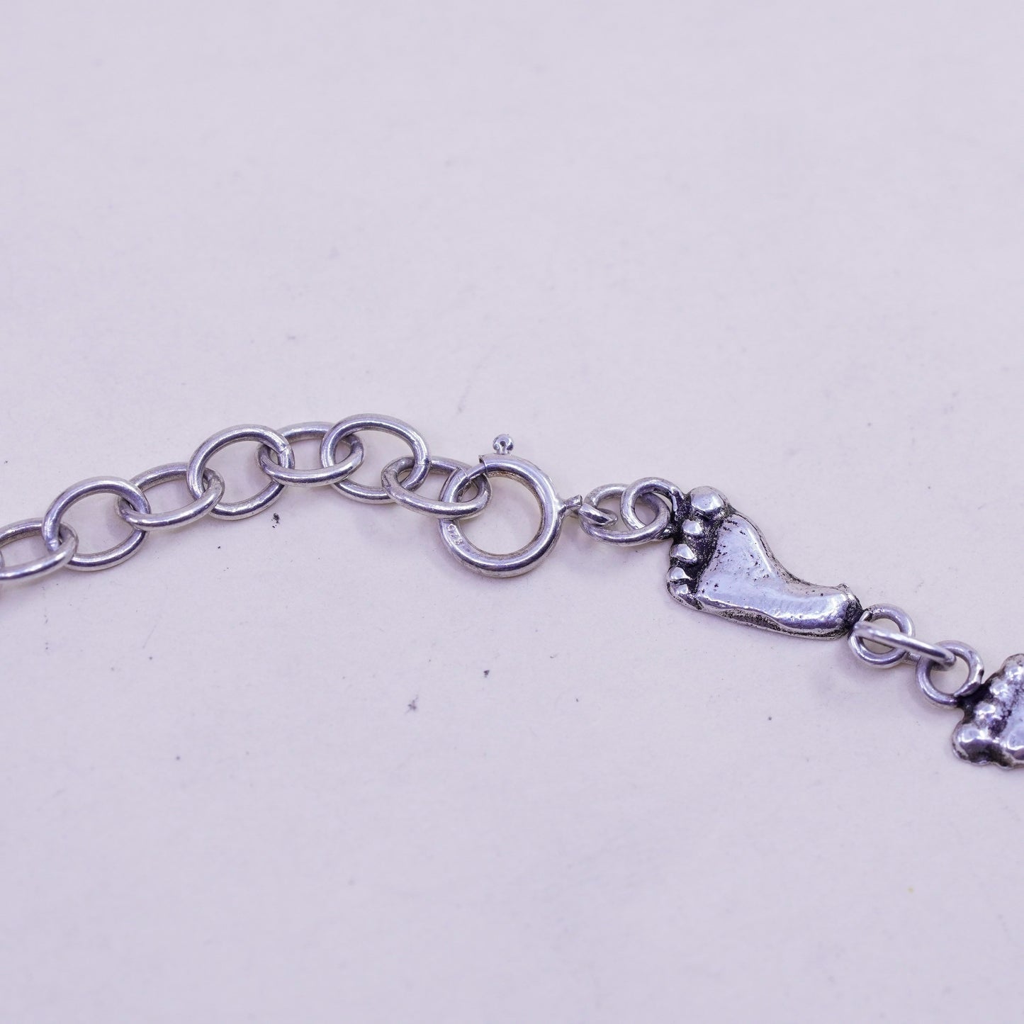 11”, vtg Italy sterling silver handmade anklet bracelet, 925 footprint chain