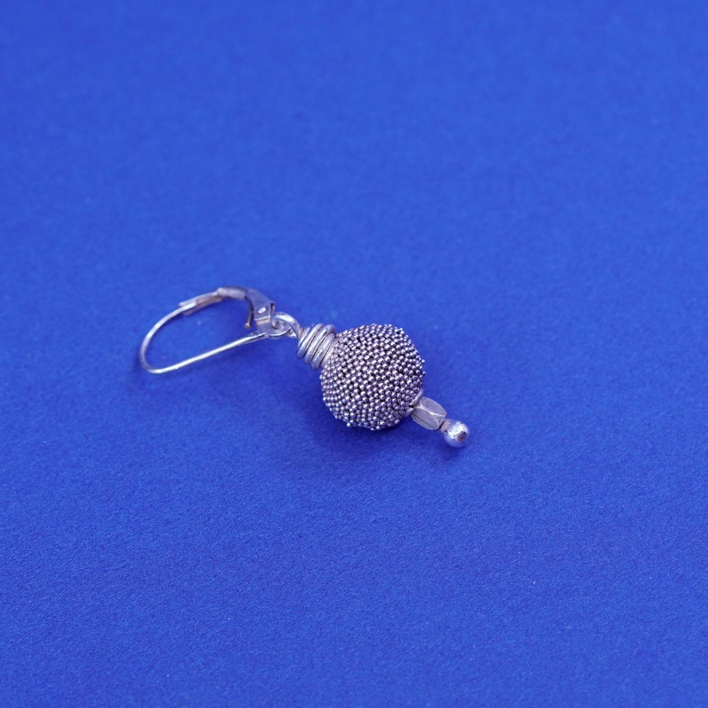 Vintage sterling silver handmade earrings, 925 Bali beads drop