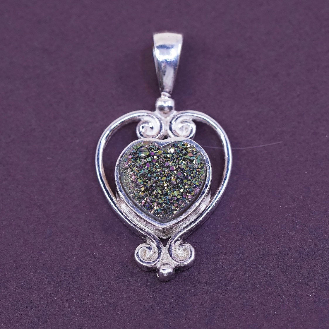 vtg sajen Sterling silver handmade chain, 925 w/ druzy pendant