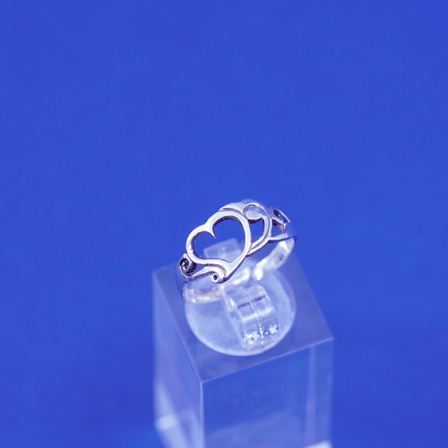 Size 5.5, vintage sterling silver handmade ring, 925 filigree heart band