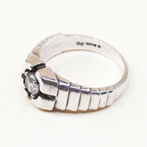 Sz 10, Sterling Silver Handmade Ring, 925 Silver cocktail statement Ring W/ Cz