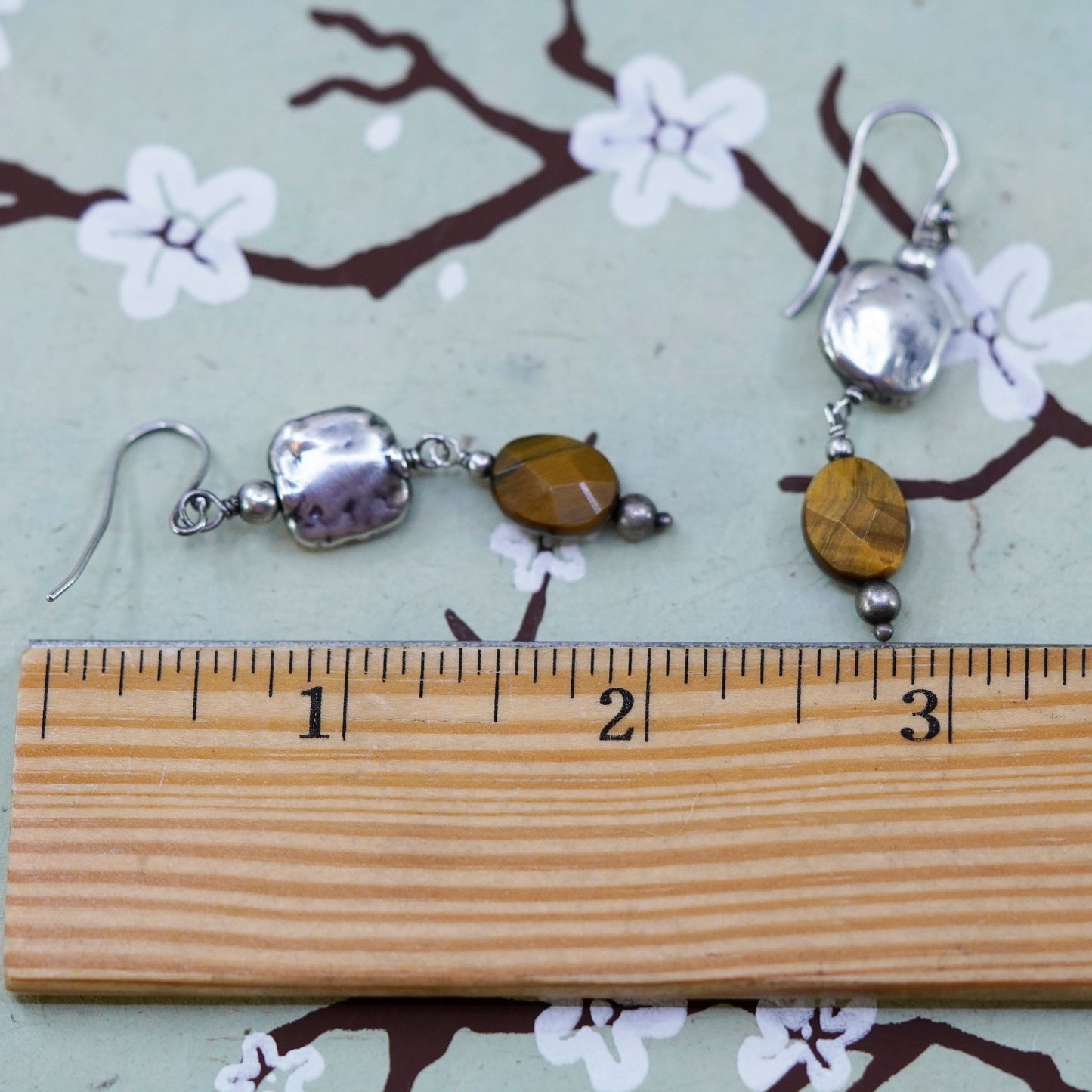Vintage Sterling silver 925 handmade earrings, dangle with golden tiger eye