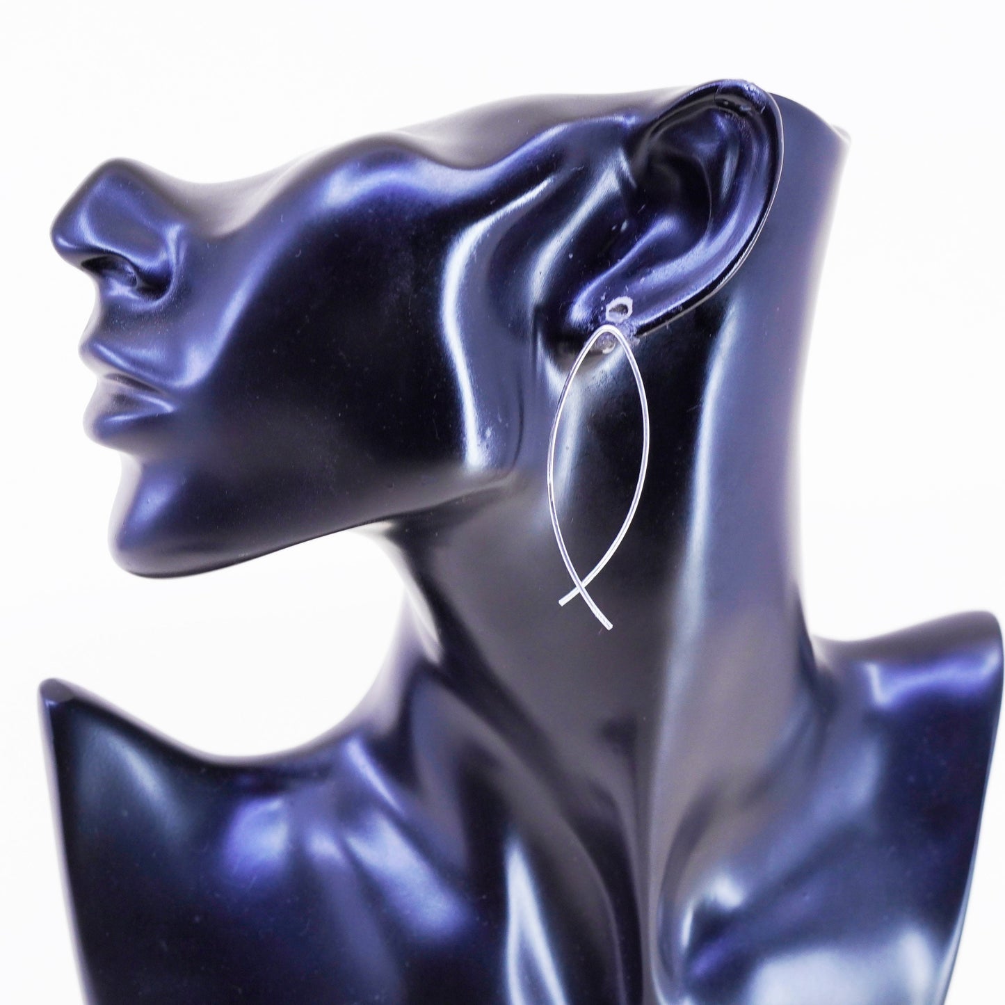 Vintage Sterling silver handmade earrings, 925 abstract fish Dangles minimalist