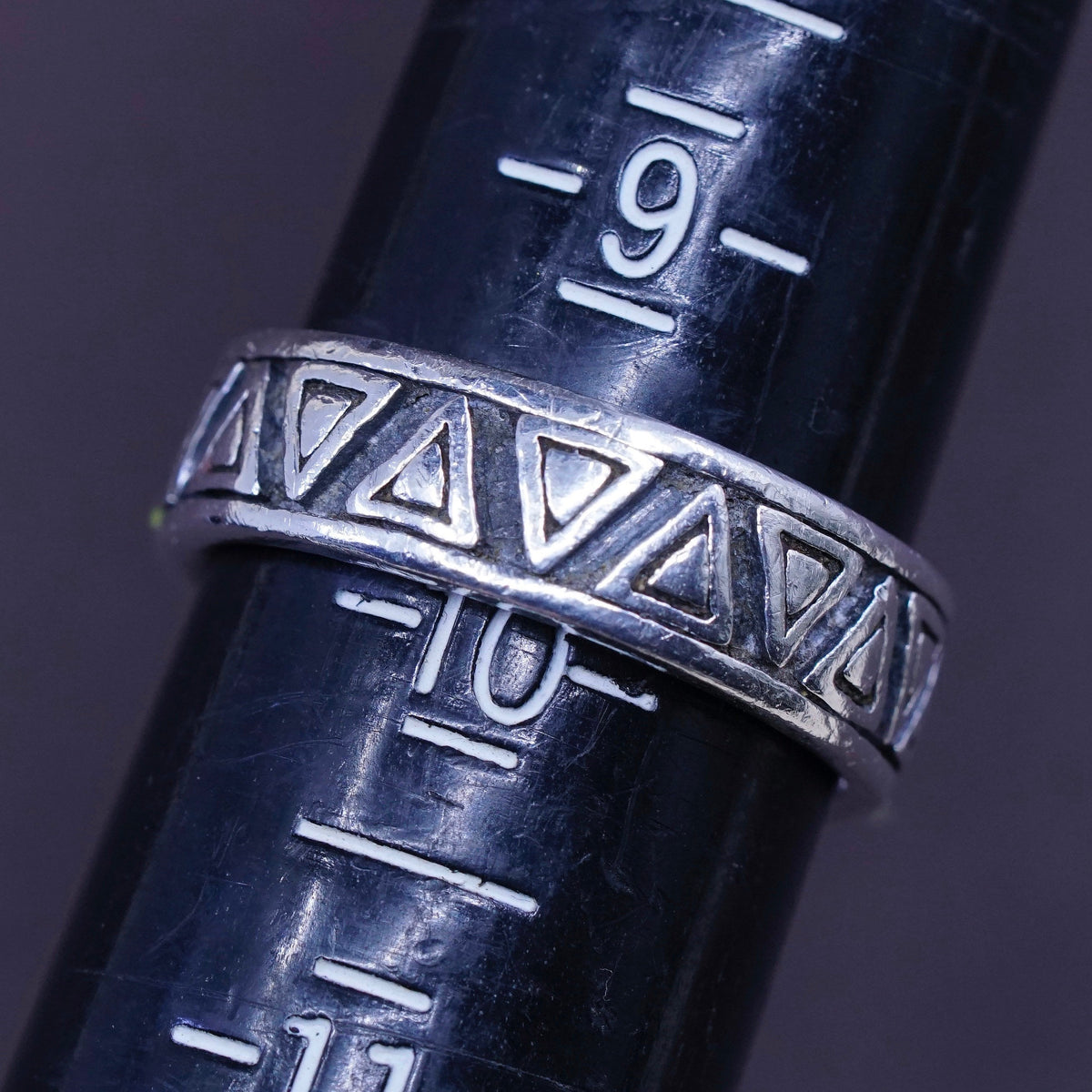 size 9.75, vtg PSCL Sterling silver handmade ring, 925 triangular textured band