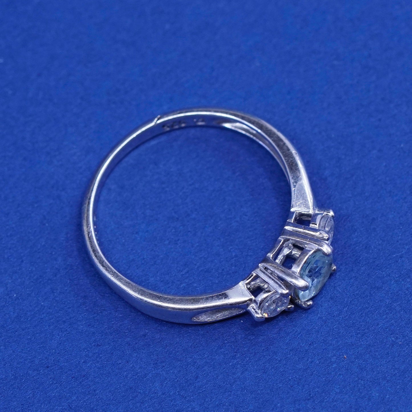 Size 7.25, vintage sterling silver handmade ring, 925 silver with blue topaz