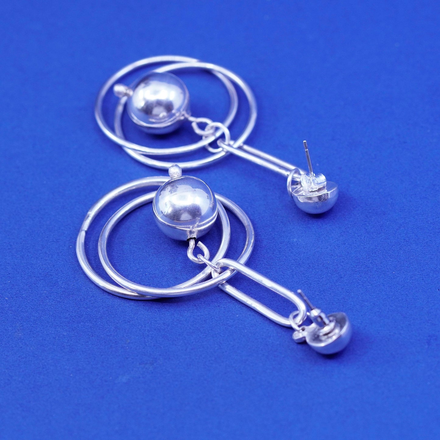 Vintage sterling silver handmade earrings, Mexico 925 entwined circles beads
