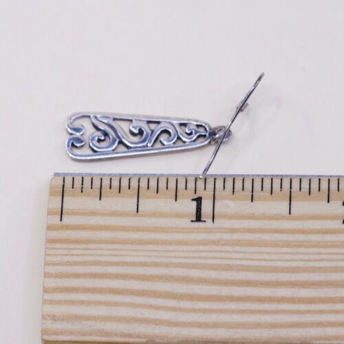 Vtg Sterling 925 Silver Handmade Filigree Teardrop Shaped Earrings