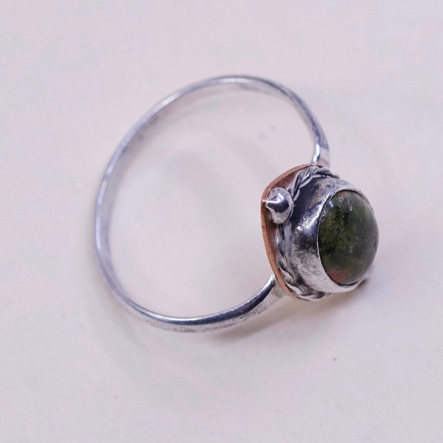 Size 9.75, vintage sterling silver handmade ring, 925 with oval jasper