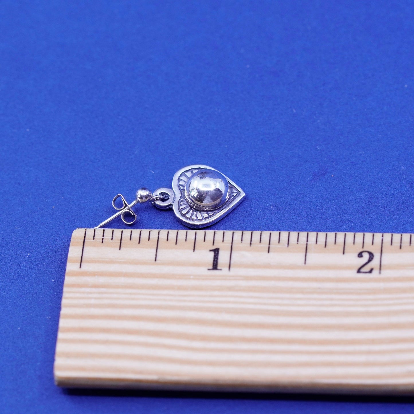 Vintage Sterling silver handmade earrings, 925 heart Dangles