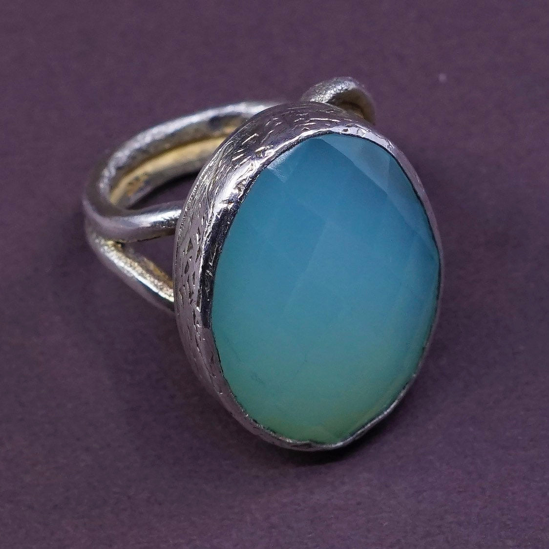 sz 7, vtg handmade statement Sterling Silver statement ring w/ Chalcedony Ring