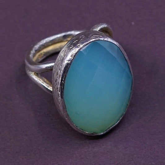 sz 7, vtg handmade statement Sterling Silver statement ring w/ Chalcedony Ring