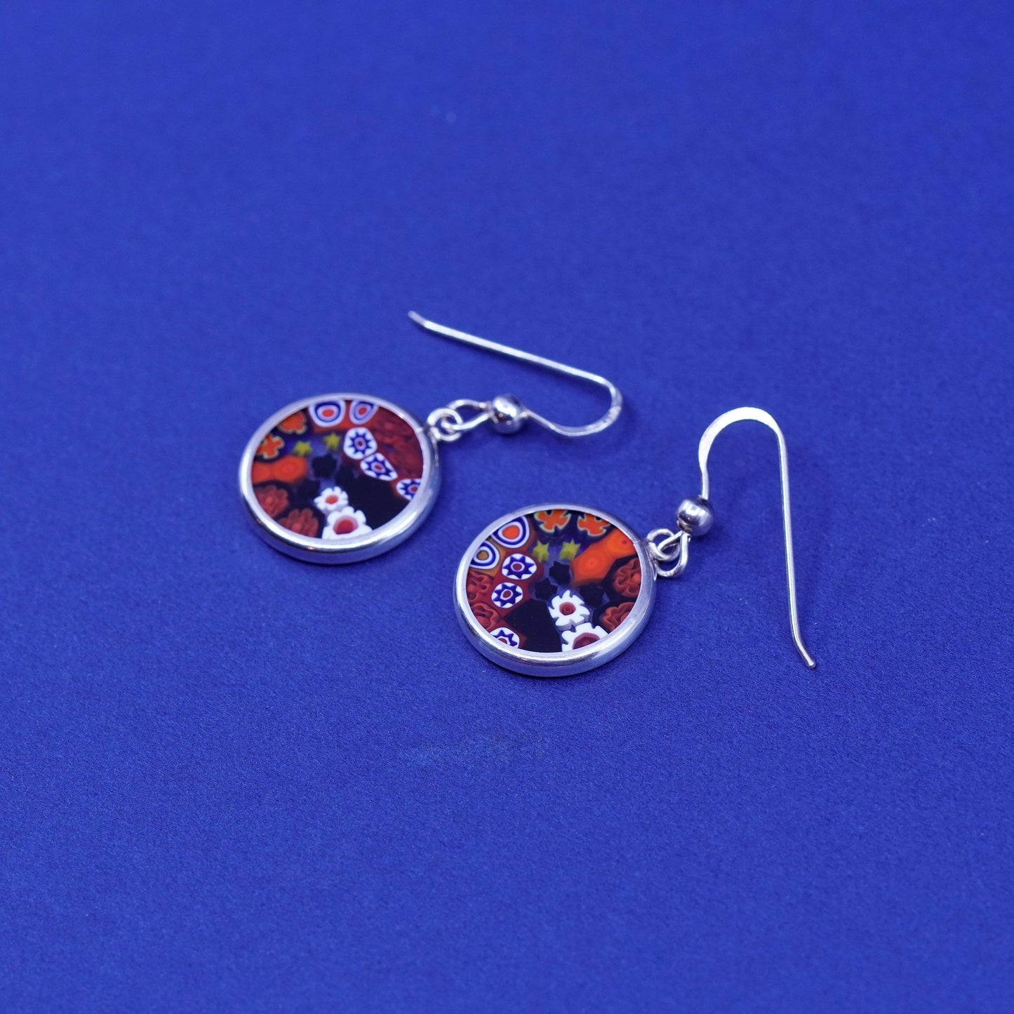 Vintage sterling 925 silver handmade earrings with red Murano glass