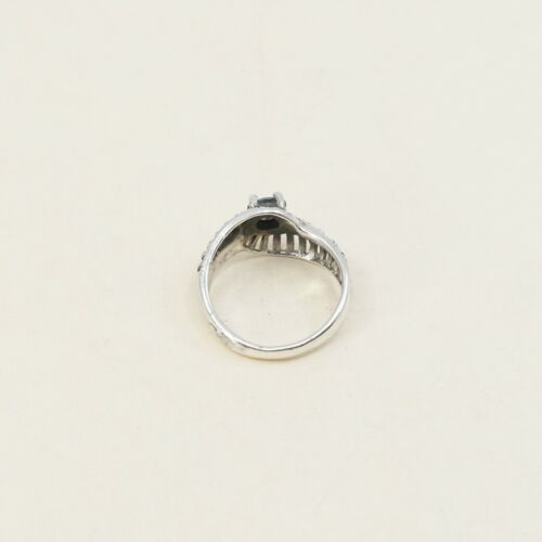 Sz 6, Sterling Silver handmade Ring, 925 Silver W/ Sapphire n marcasite, Stamped