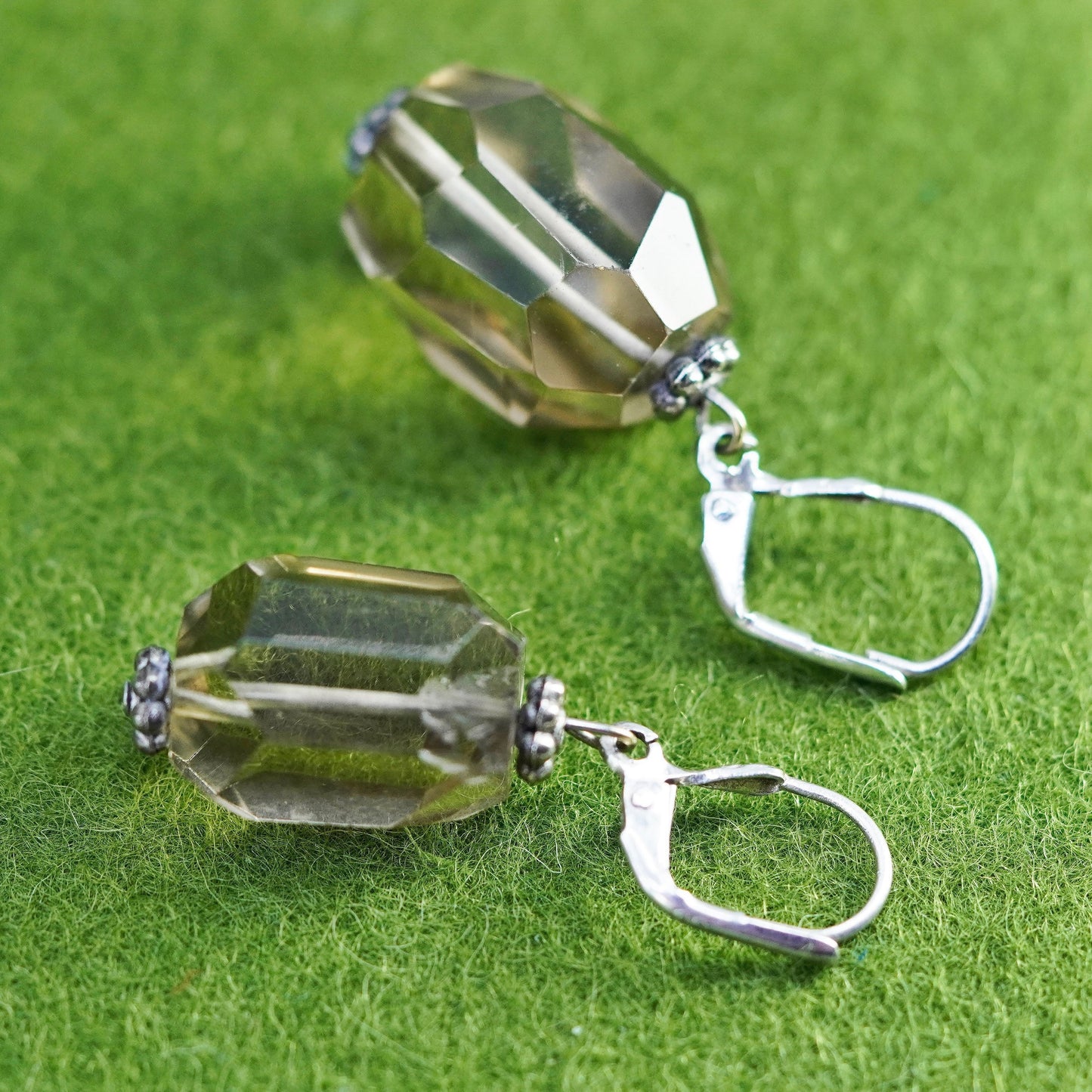Vintage Sterling 925 silver handmade earrings with smoky quartz mugger