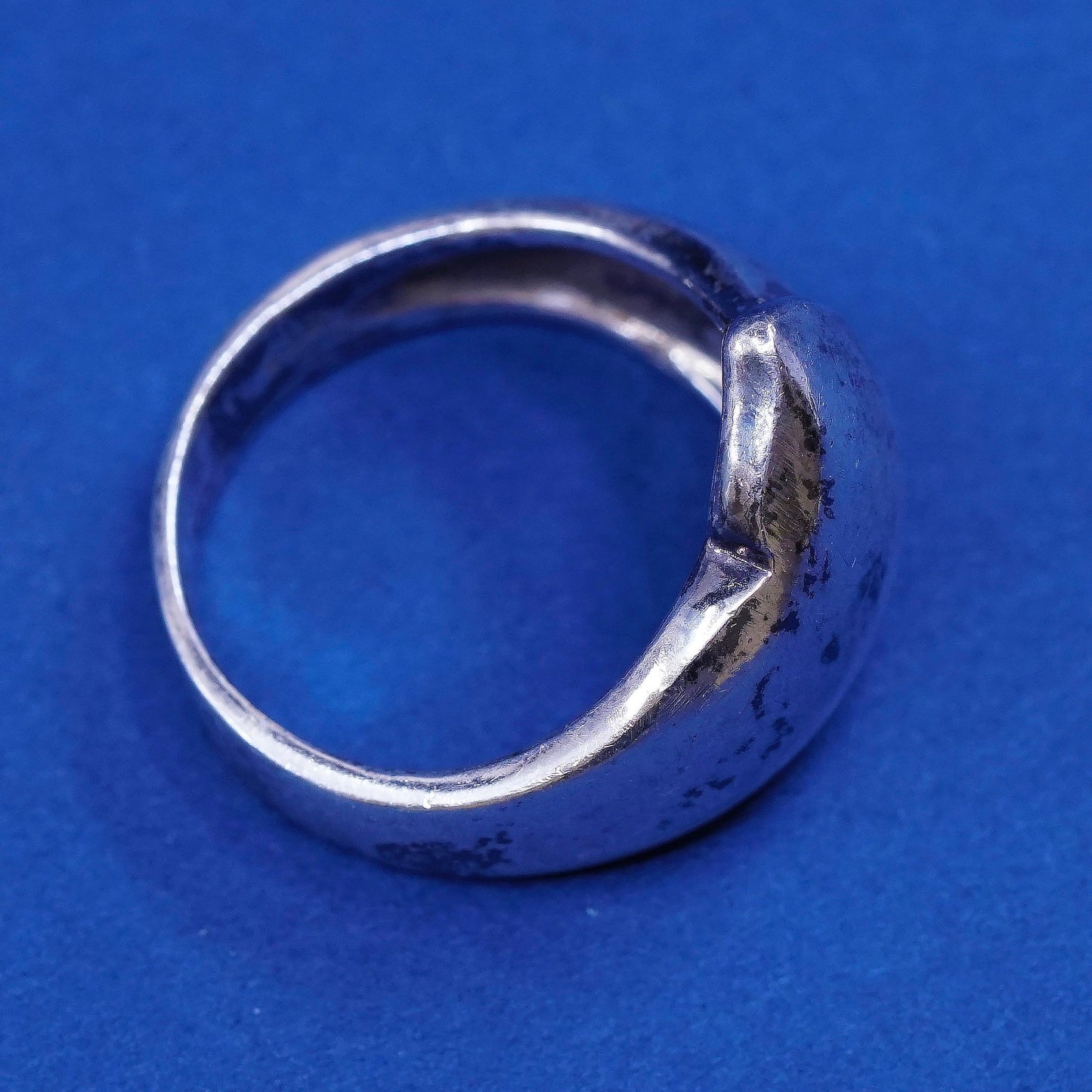 sz 7, vtg Sterling silver handmade ribbed ring, 925 statement ring