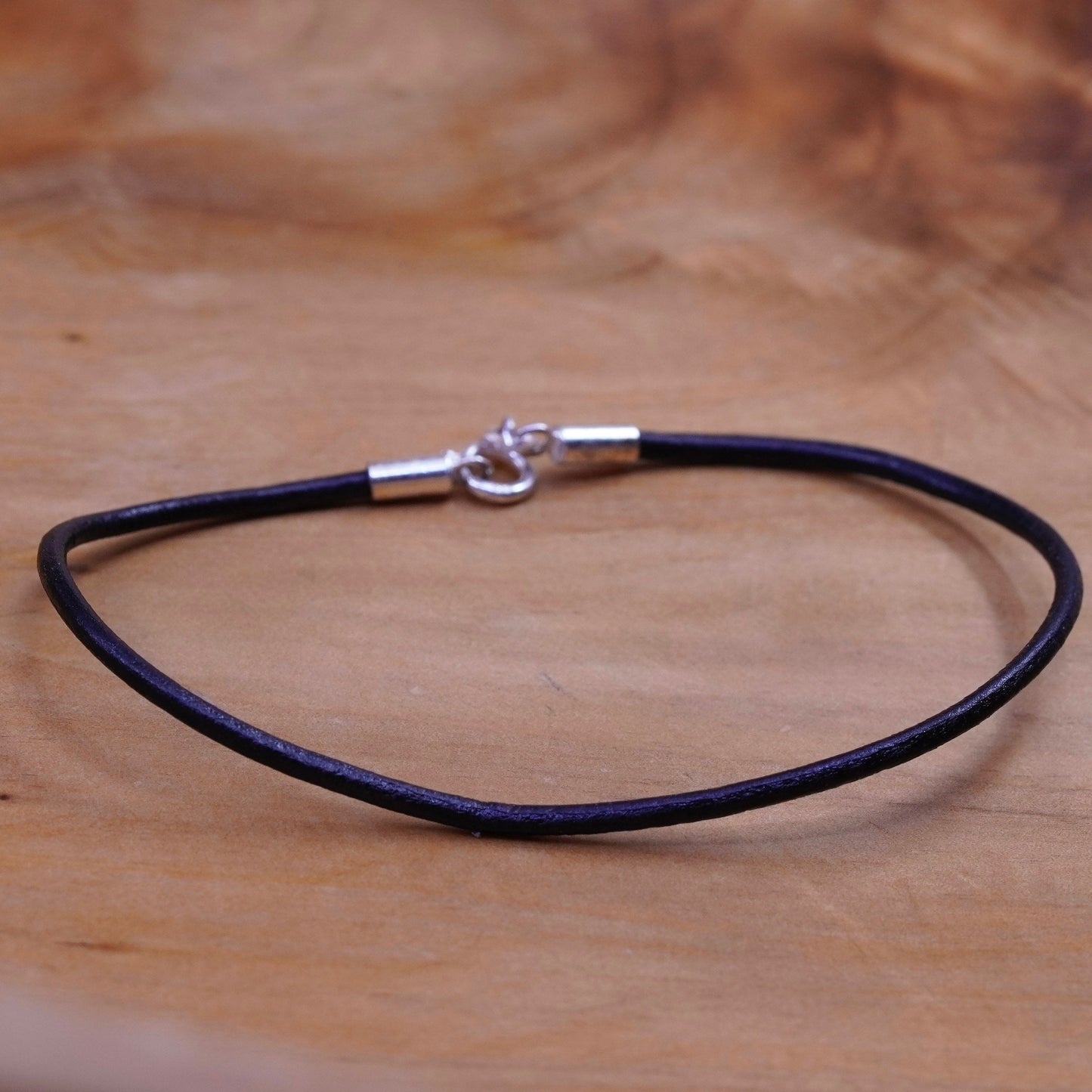 7.75”, vintage black leather bracelet with sterling 925 silver clasp