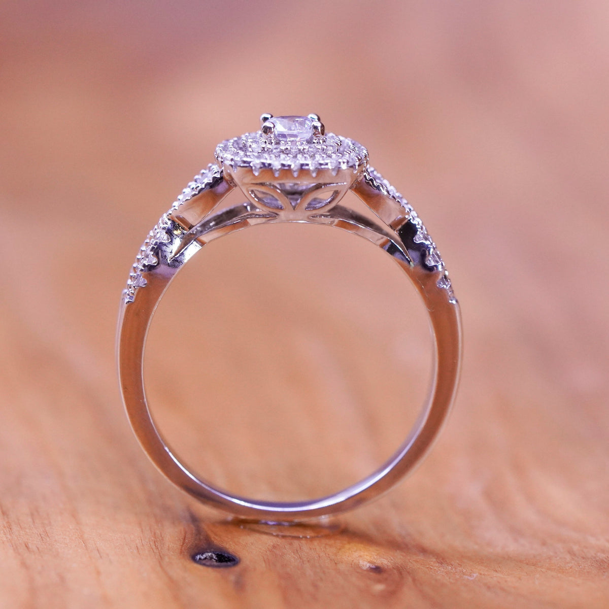 Size 9.25, vintage Sterling 925 silver anniversary engagement ring cluster cz