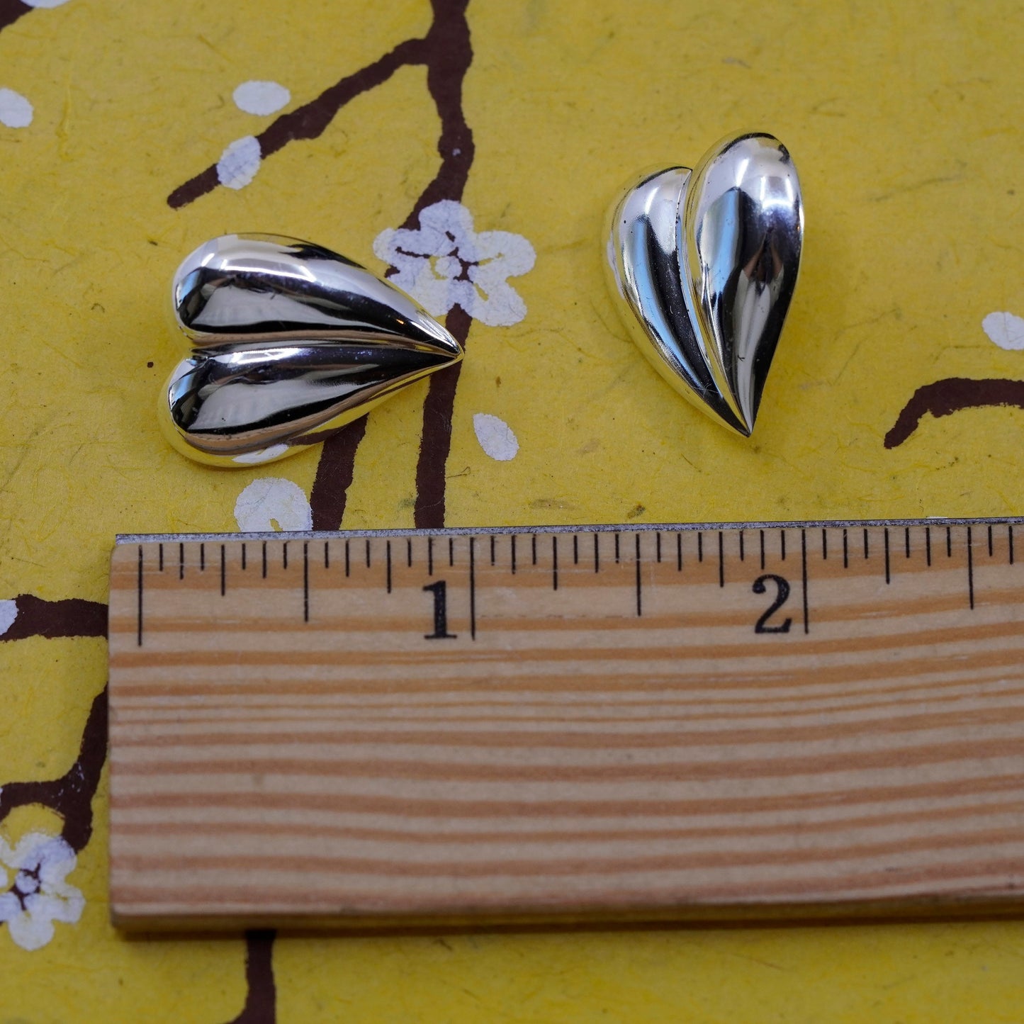 Vintage Sterling silver handmade clip on, modern 925 heart earrings