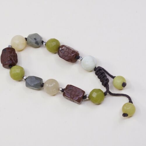 Size Adjustable, Waxed Threaded Mexico Handmade Jade N Jasper Bead Bracelet