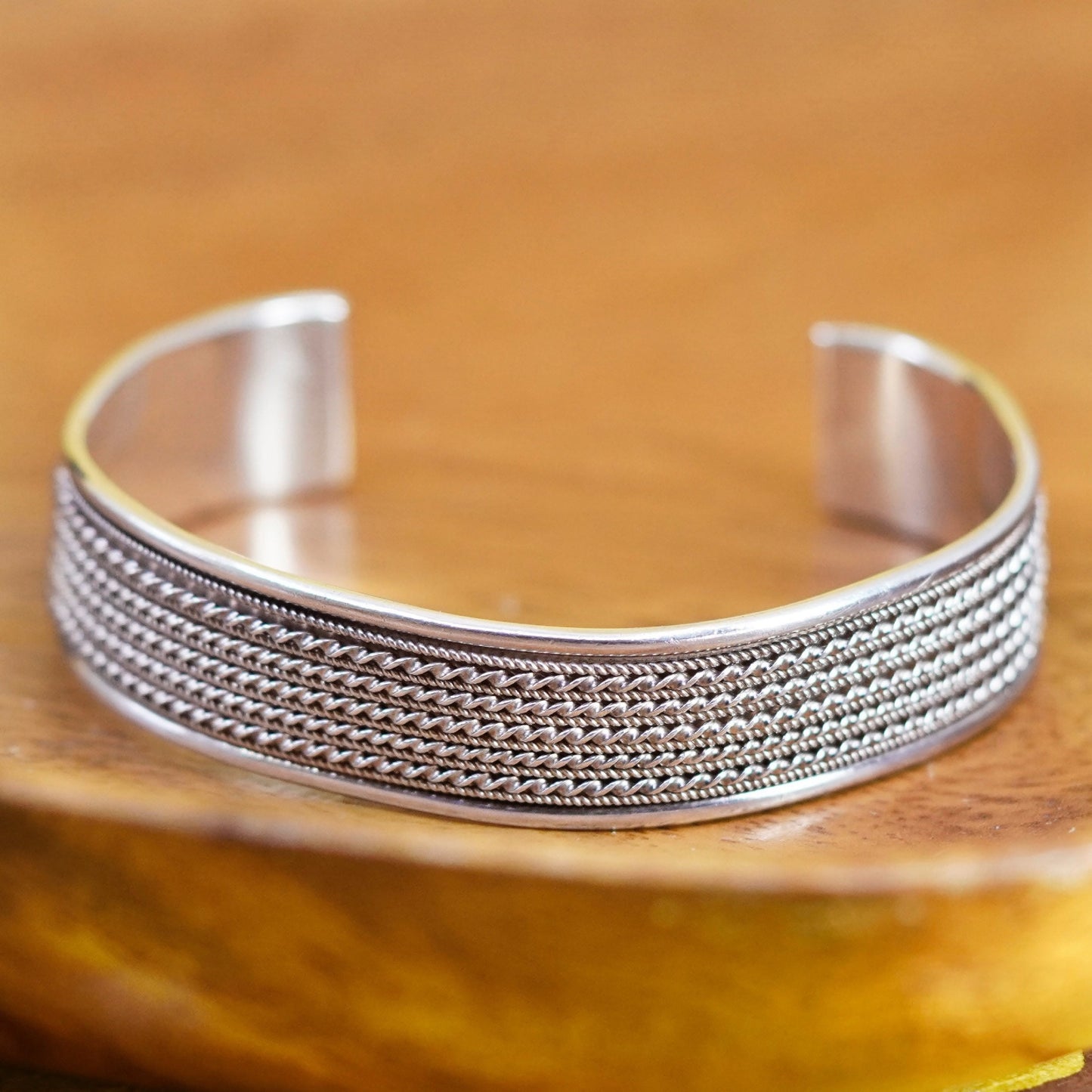 7.5”, Vintage Sterling silver handmade bracelet, 925 braided woven cable cuff