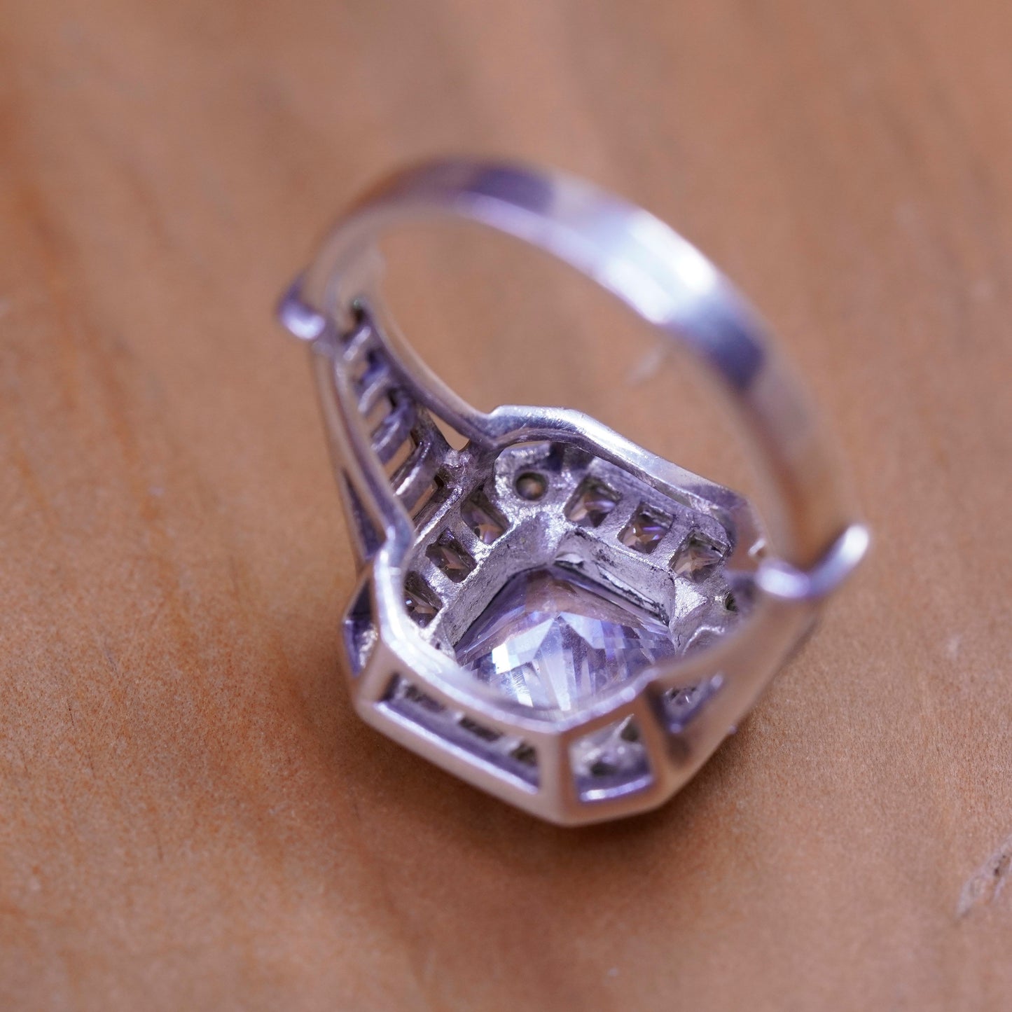 Size 7, vintage Sterling 925 silver engagement ring with cluster cz