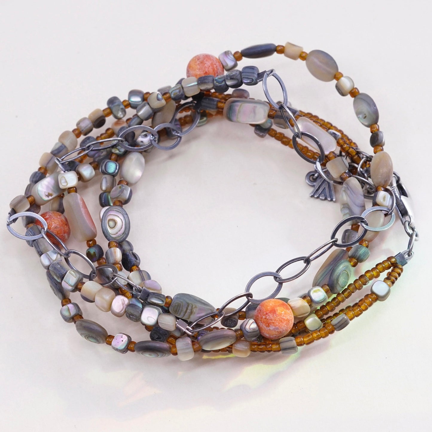 16”+2”, Silpada Sponge Coral Shell Bead Fiesta Sterling Silver Necklace N1563