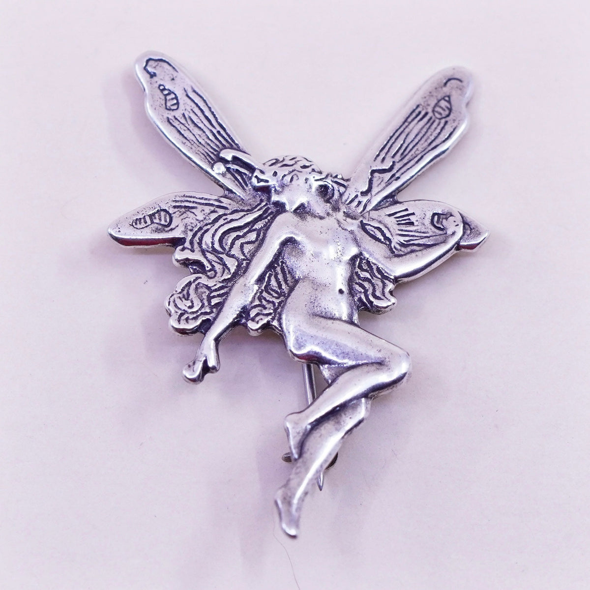 Vintage Sterling silver handmade brooch, 925 fairy pin