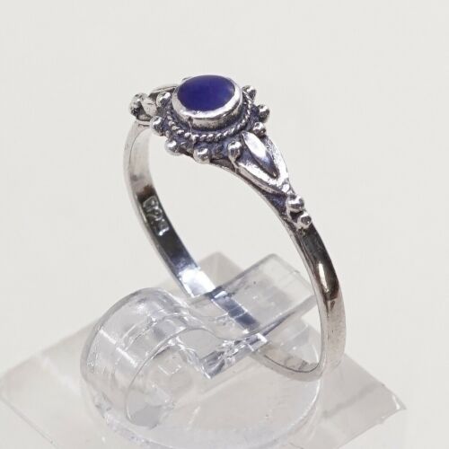 Sz 6.5, Vtg Sterling Silver Handmade Ring, 925 Band W Blue Onyx N Bali Beads