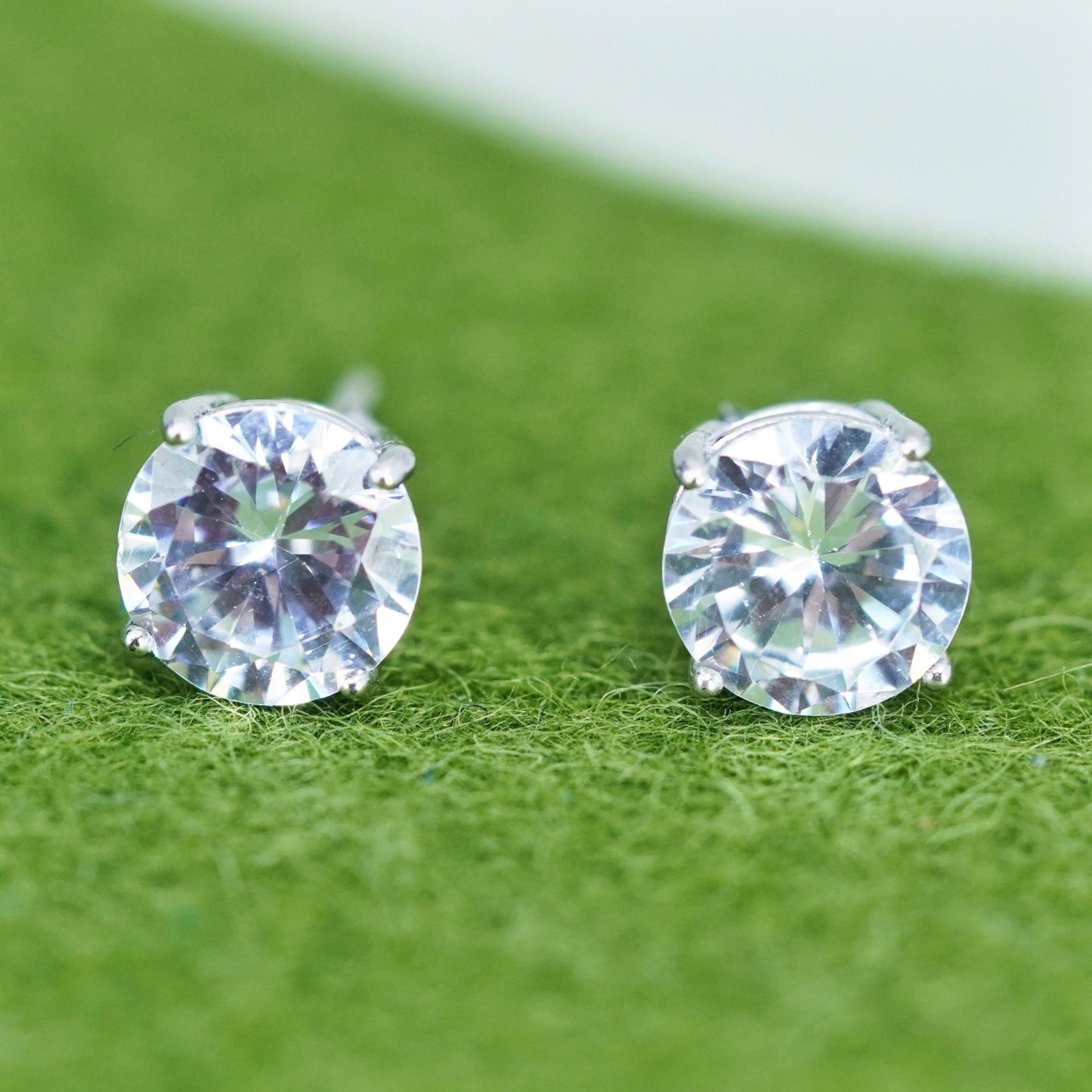 7mm, Vintage sterling silver genuine cz studs, fashion minimalist earrings