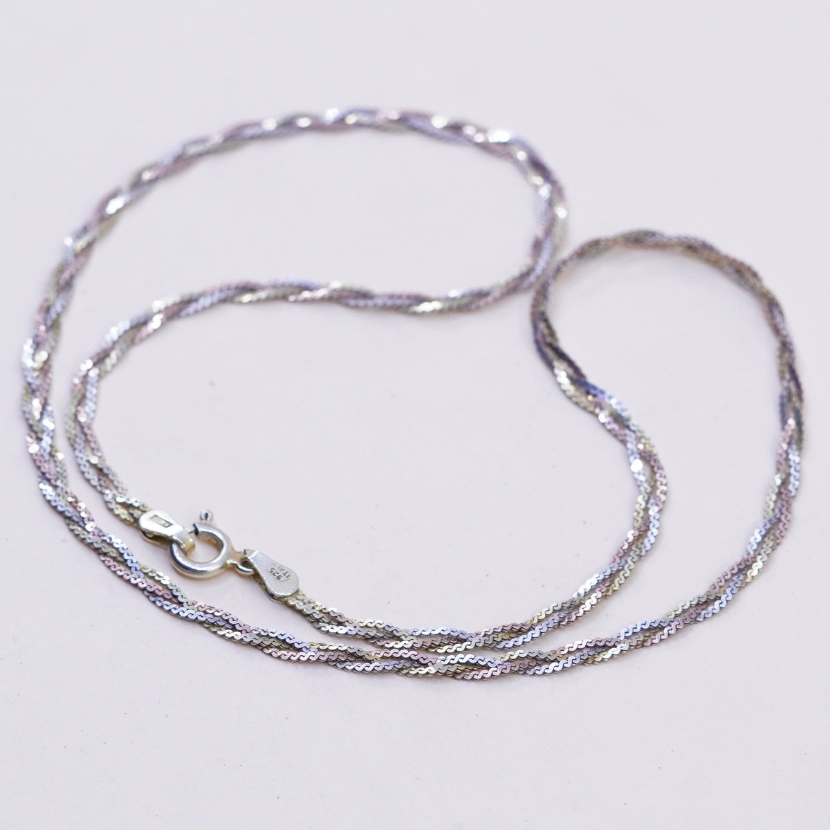 16”, vermeil gold over sterling silver necklace, 925 woven braided s link chain