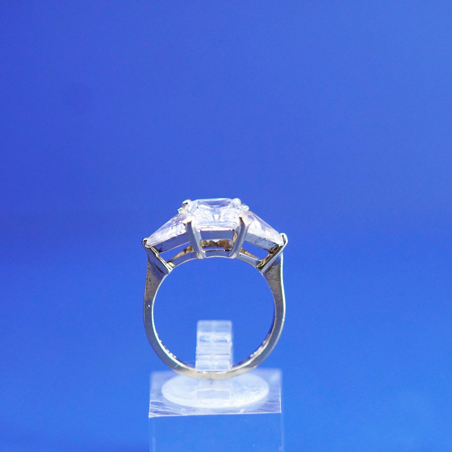 Size 7.25, Vintage Sterling silver vermeil gold over 925 ring with crystal