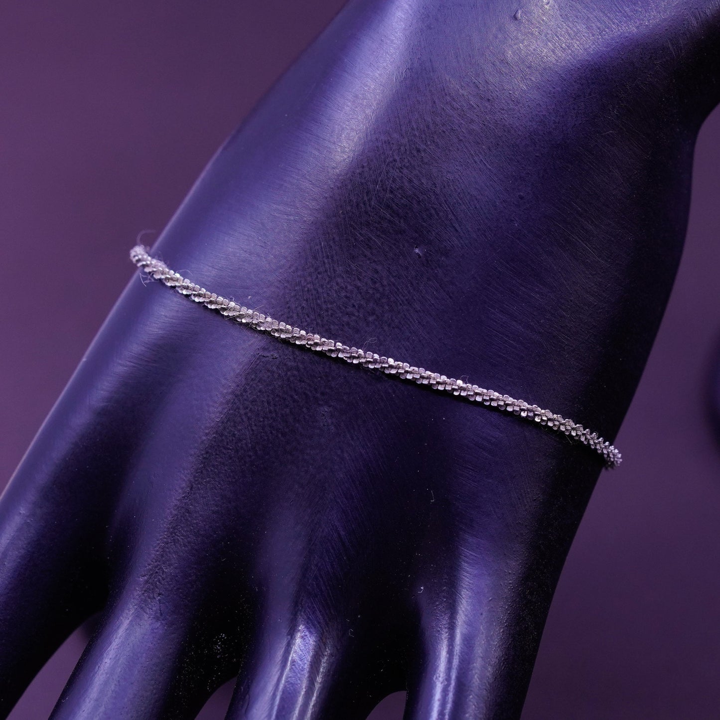 7.5”, 2mm, vintage Sterling silver bracelet, 925 twisted chain