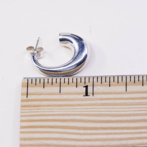 1”, vtg sterling silver handmade hoops, 925 bold huggie earrings