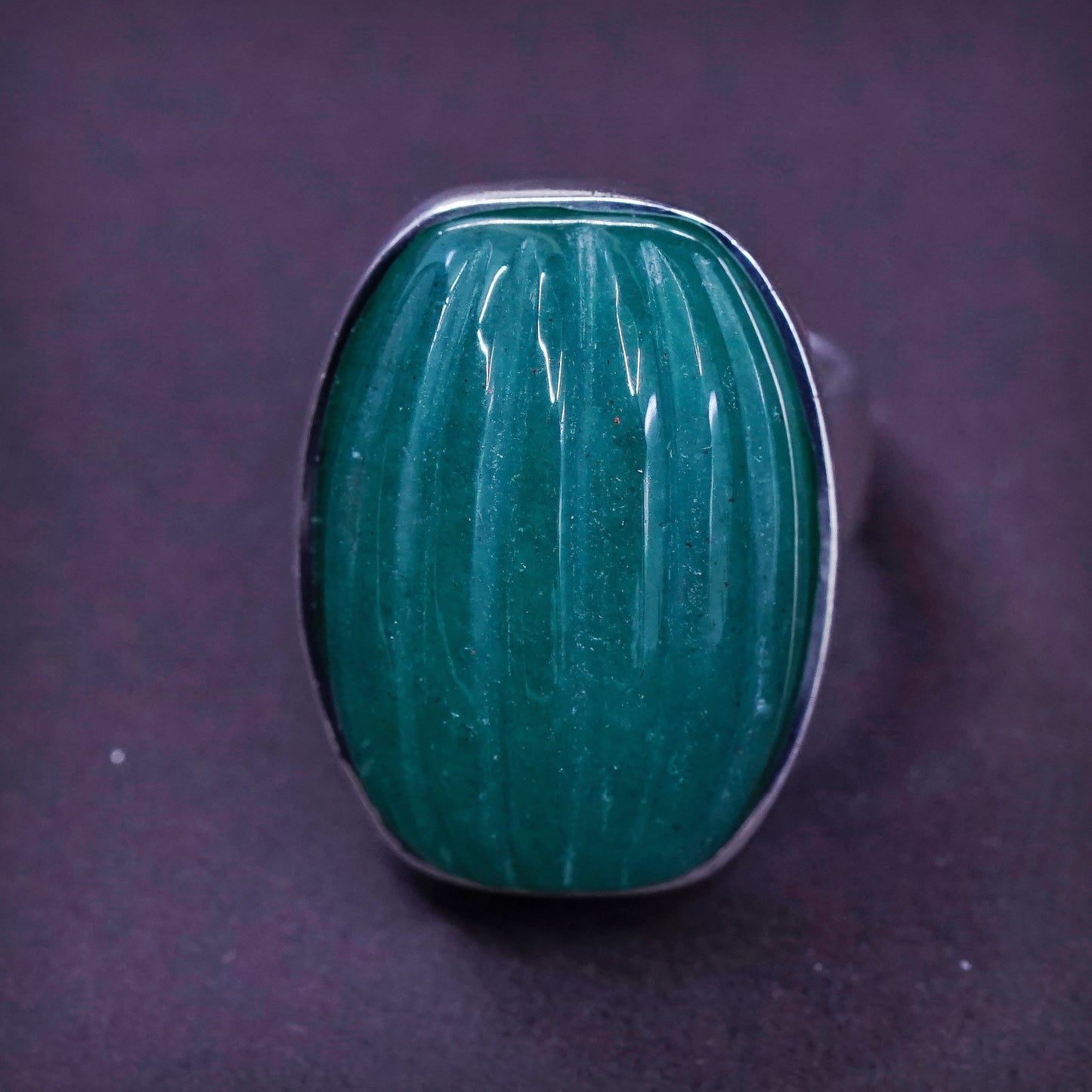 Size 7, ARK Sterling silver ring, 925 statement ring with jade