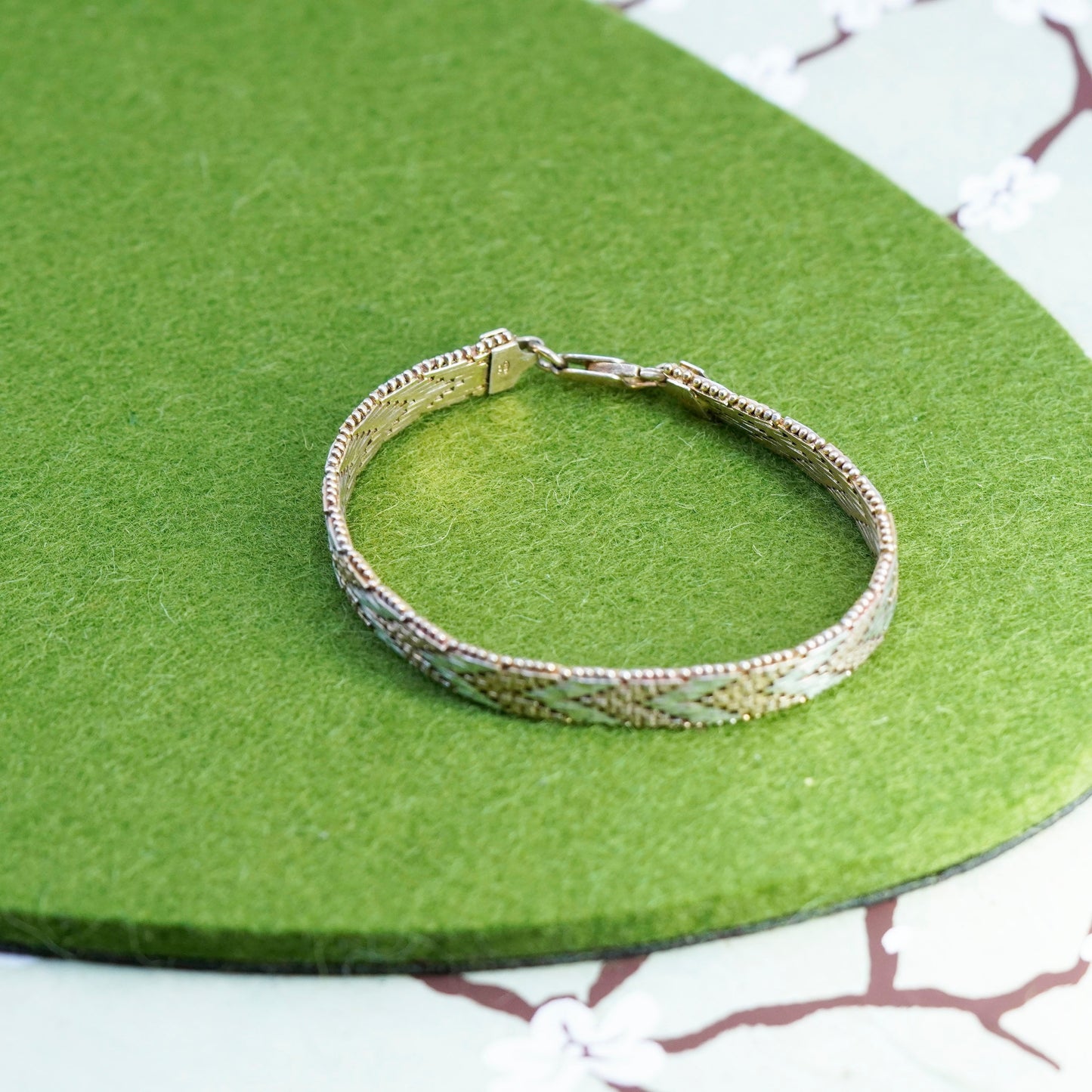 6.75”, Vintage two tone sterling silver herringbone bracelet, Riccio 925 chain