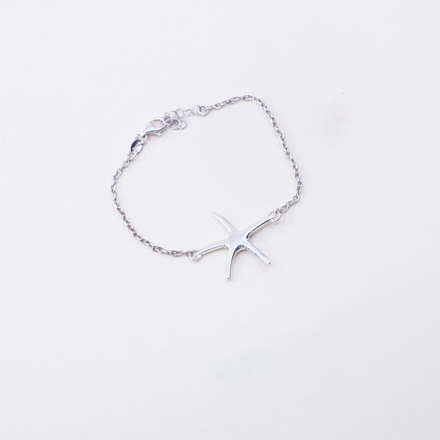 6.5”, sterling silver handmade bracelet 925 circle chain w/ star starfish charm