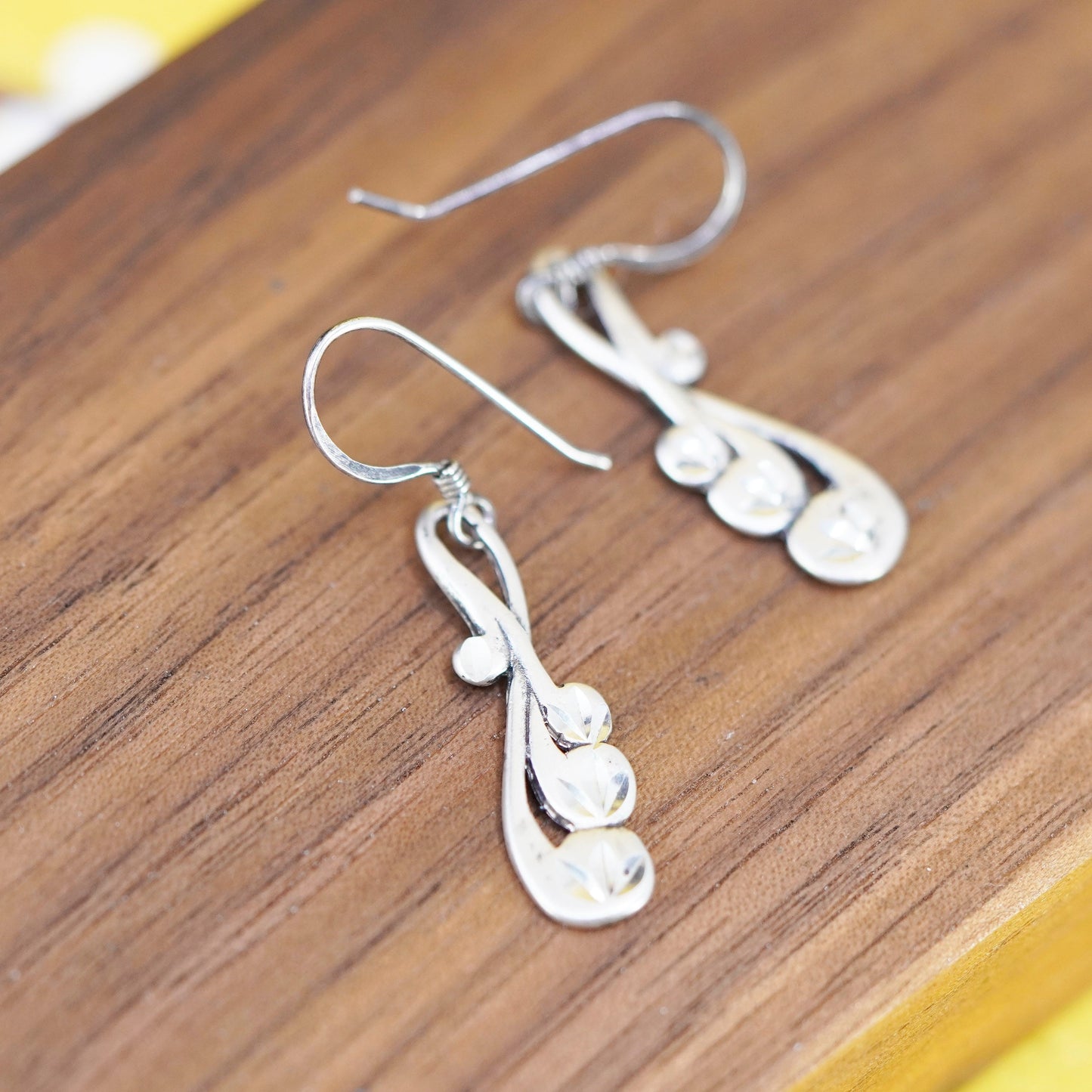 Vintage Sterling 925 silver handmade earrings with swirly dangle