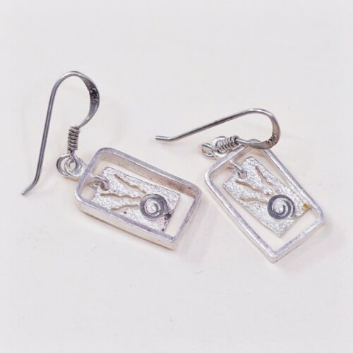 Vtg Handmade 925 Sterling Silver Sun Dangle Earrings, Silver Fested