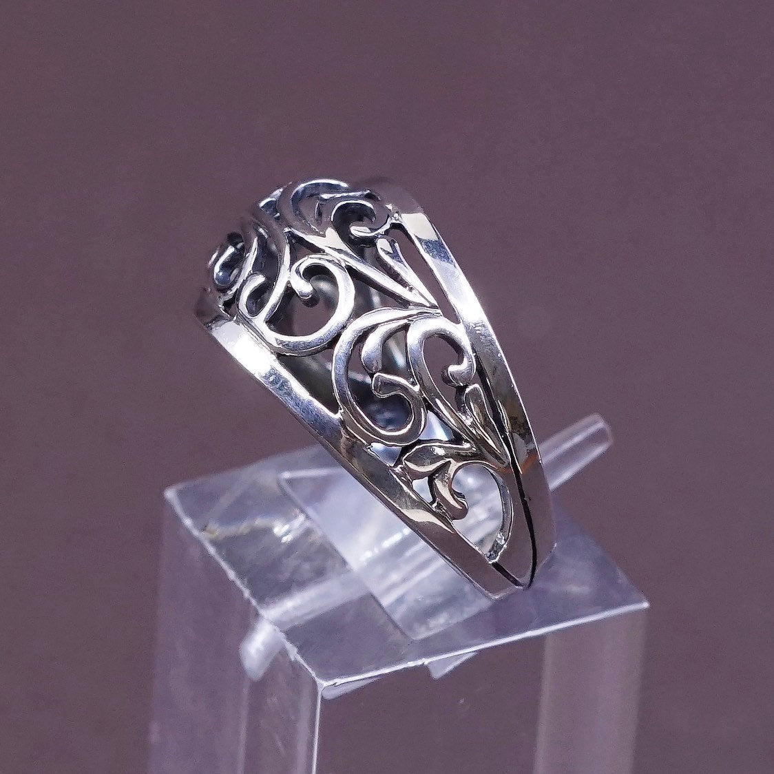 sz 8.5, vtg Sterling silver handmade ring, southwestern 925 filigree swirl band