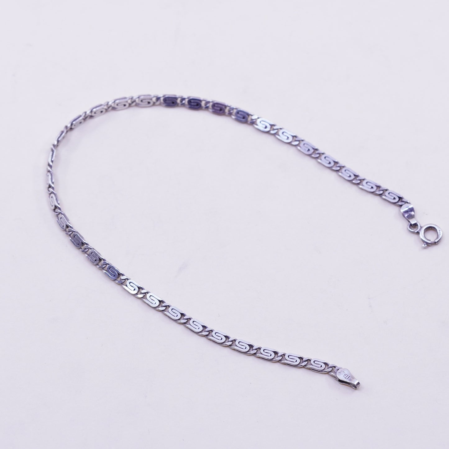 9.25”, Vintage sterling silver flatten nugget bracelet anklet, 925 silver chain