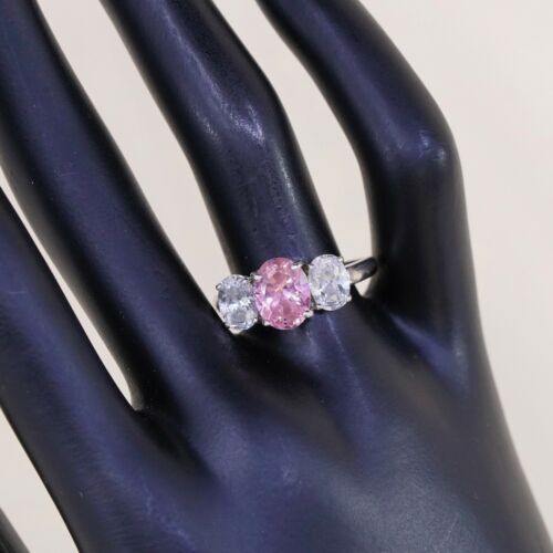 Sz 8, Sterling Ring, 925 Silver Fashion Engagement Ring W/ Pink N Clear Cz