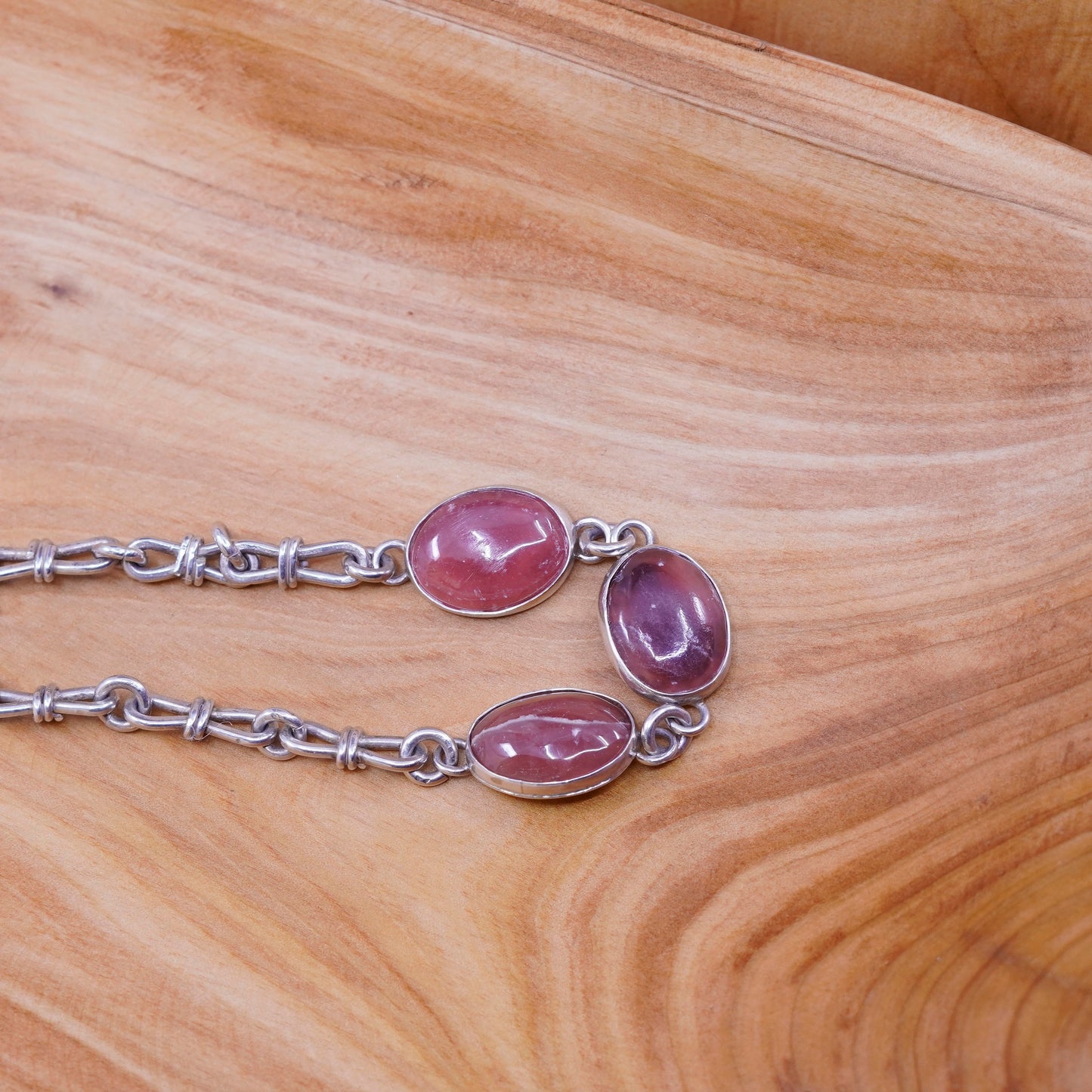 7.5”, vintage Sterling silver handmade bracelet, 925 chain with red agate