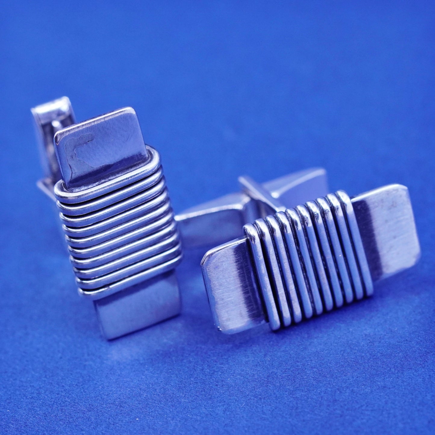 Vintage Orb sterling silver Handmade cufflinks, rectangular 925 cuff links
