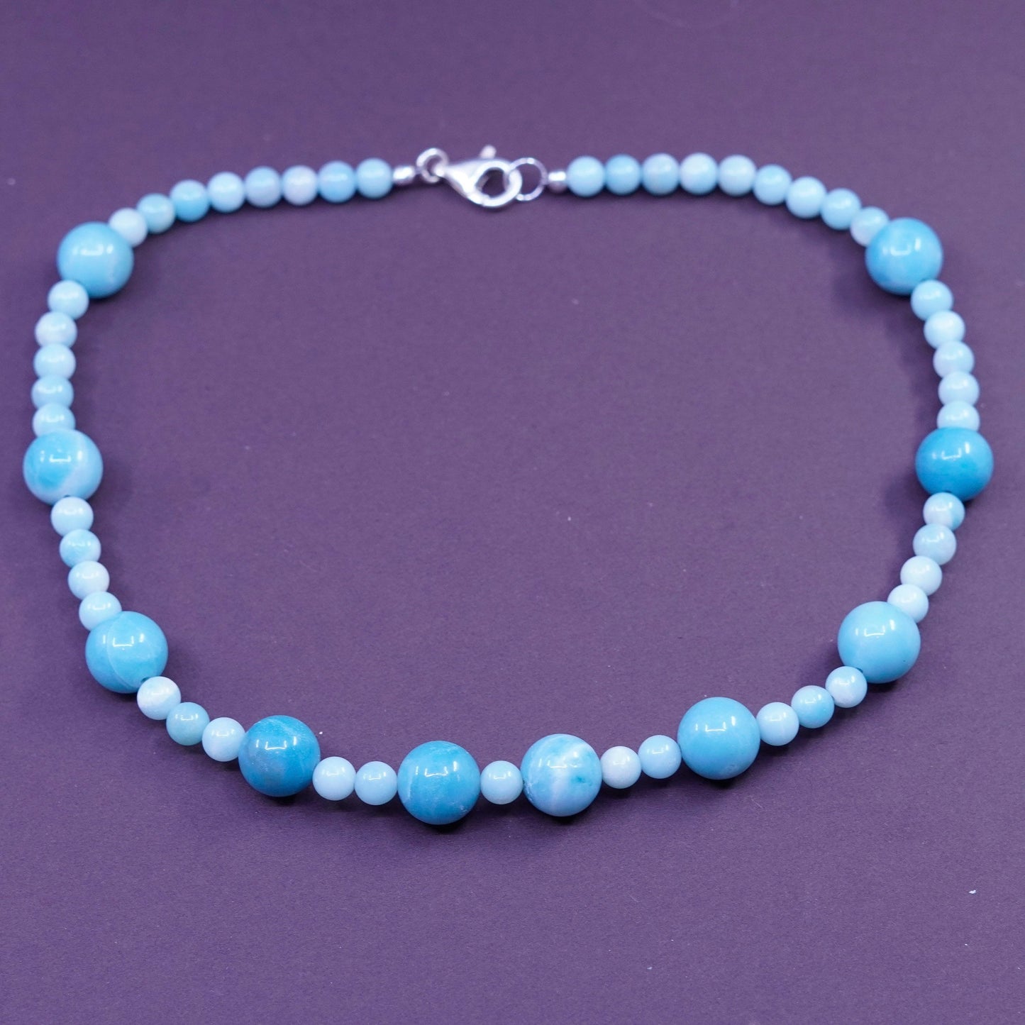 17”, vintage larimar beads necklace with Sterling 925 silver clasp