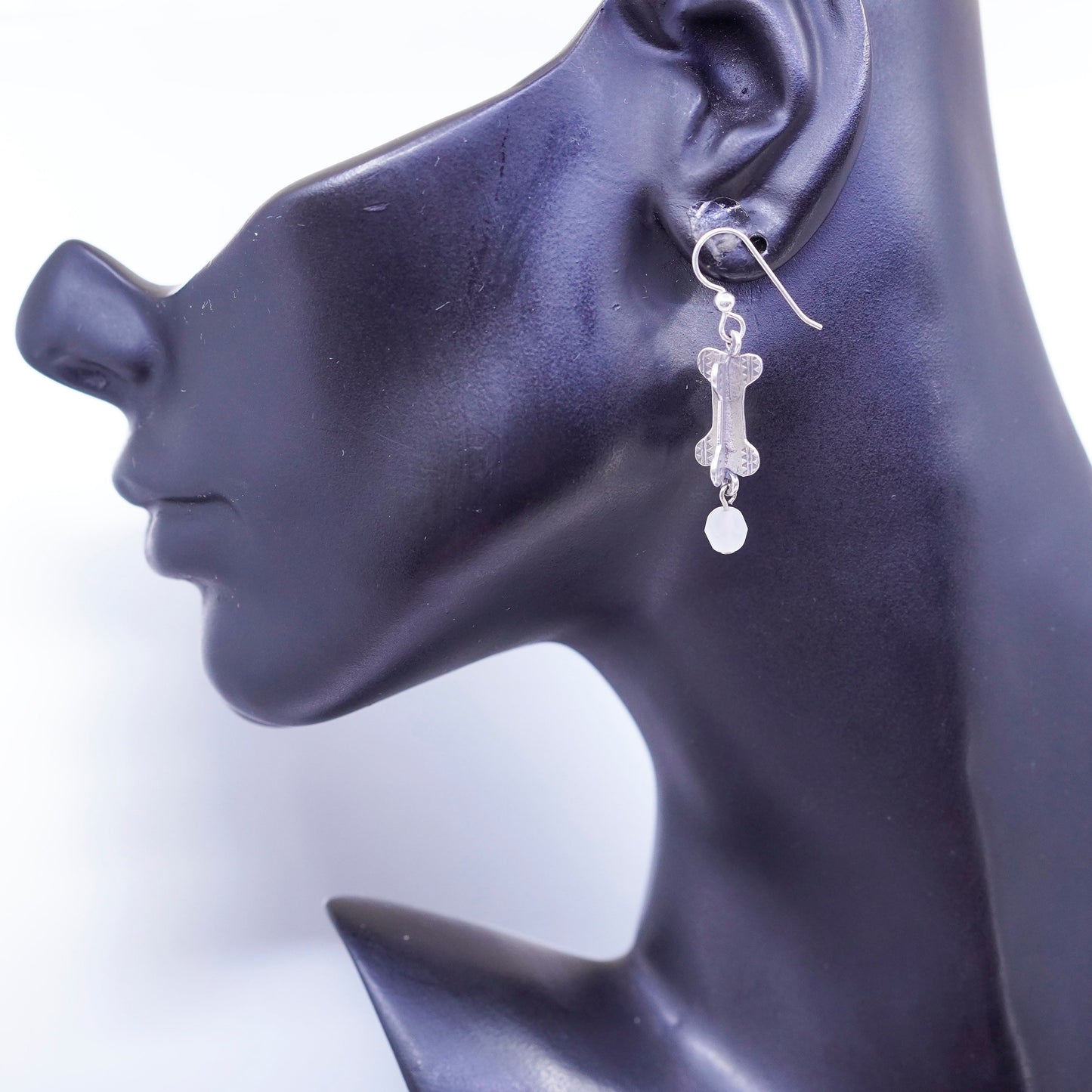 Vintage Sterling 925 silver bone earrings with crystal dangles