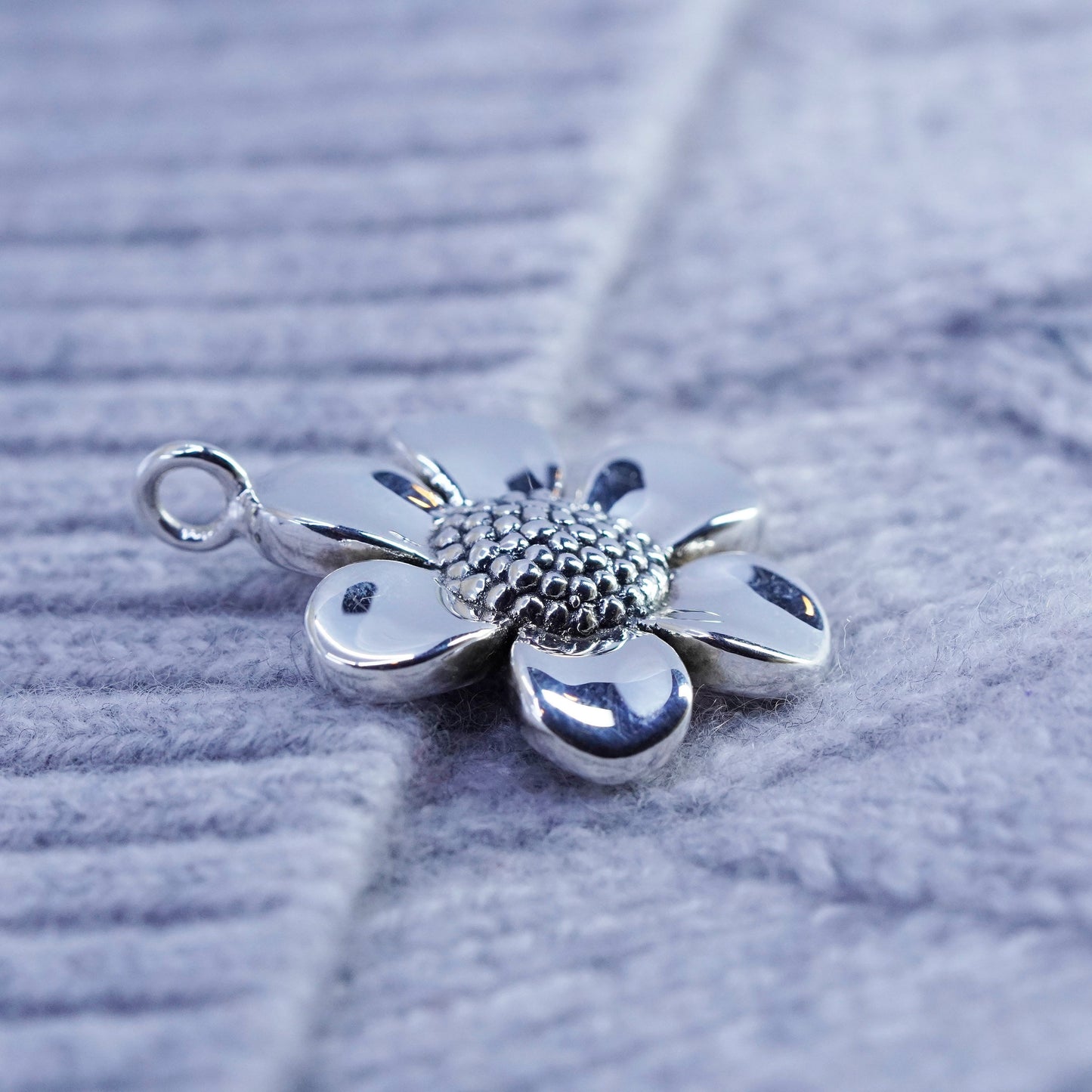 Vintage Mexico sterling 925 silver handmade sunflower flower pendant