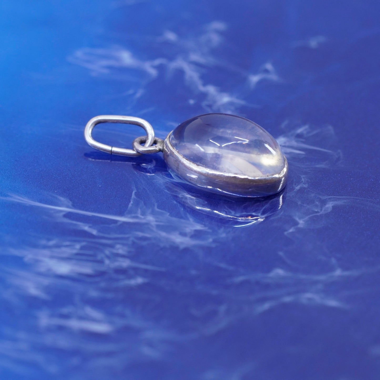 Vintage Sterling silver handmade pendant, 925 charm with oval glass