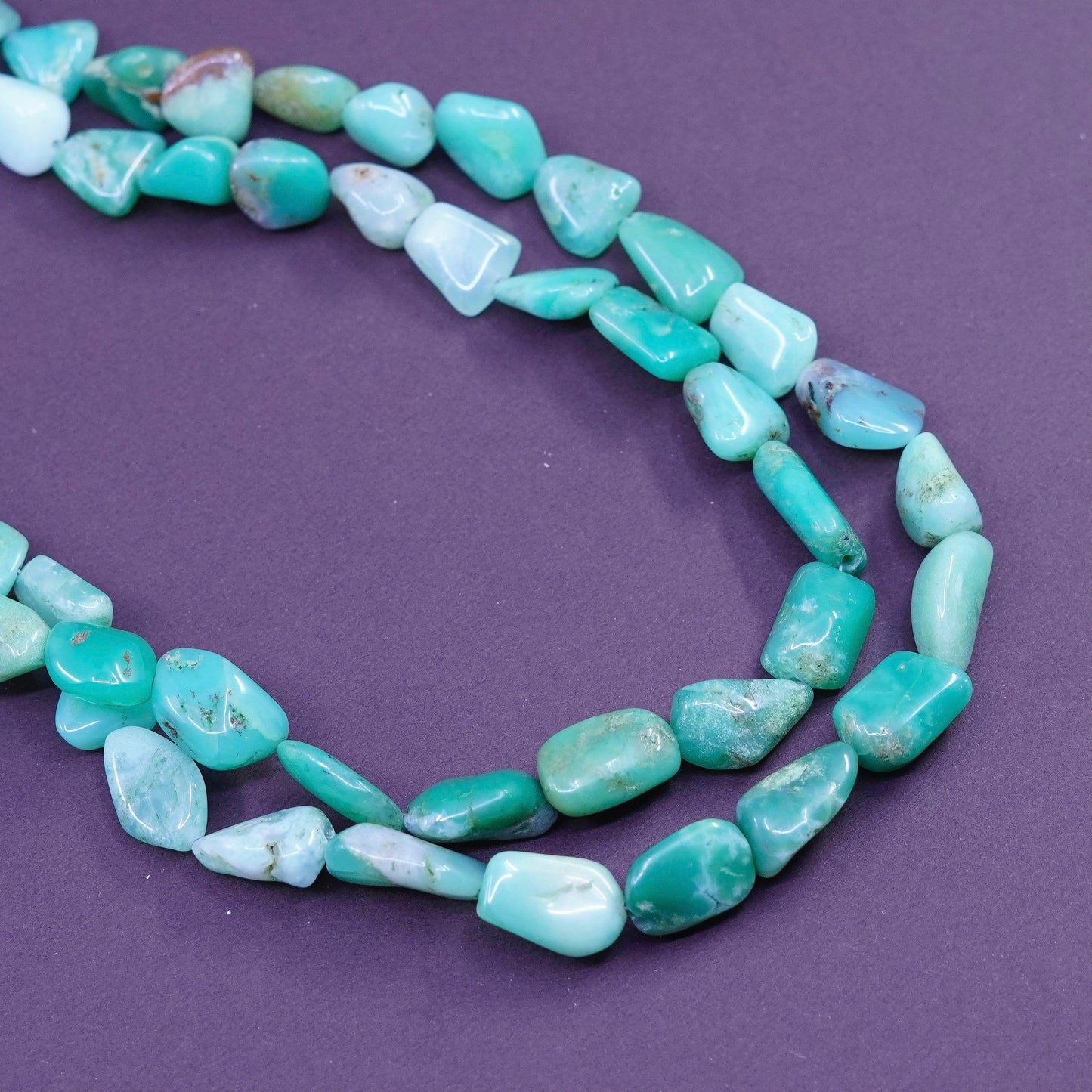 14+4”, vintage double strands jade beads necklace w/ Sterling 925 silver chain