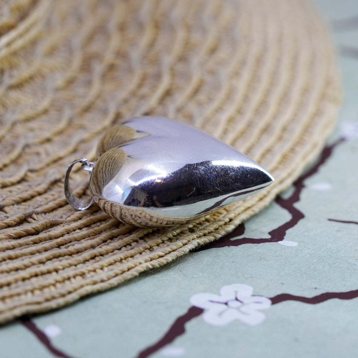 Vintage mexico Sterling silver handmade pendant, 925 puffy heart